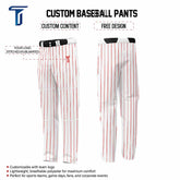Custom White Red Pinestripe Stretch Practice Loose-fit Baseball Pants